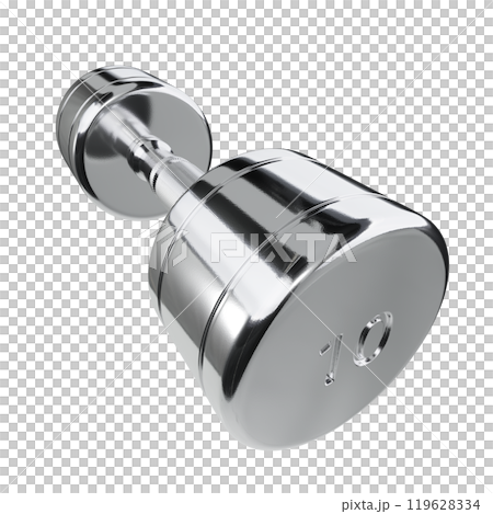 Round Chrome Dumbbell with number 10, weightlifting gym equipment wide angle view Round Chrome Dumbbell with number 10, weightlifting gym equipment wide angle view 119628334