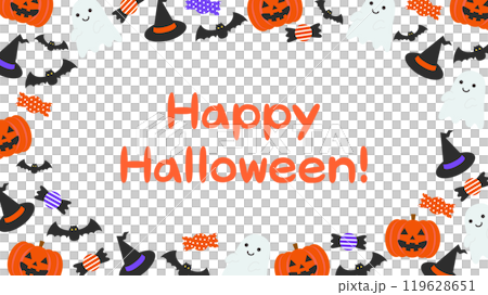 かわいいハロウィンの白フレーム背景ベクターイラスト素材【文字あり】【横長】 119628651