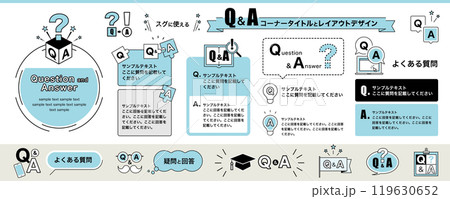 Q&Aのコーナータイトルとレイアウトのデザイン、アイコン素材セット 119630652