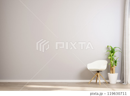 Minimalist Interior with White Chair and Potted Plant. 3D render 119630711