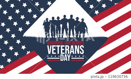 Veterans Day. honor heroes, Holiday concept. Template for background, banner, card, poster with text inscription. Veterans Day. honor heroes, Holiday concept. Template for background, banner, card, poster with text inscription. 119630736