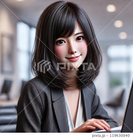 オフィスでノートパソコンを使って仕事をする女性 オフィスでノートパソコンを使って仕事をする女性 119630840