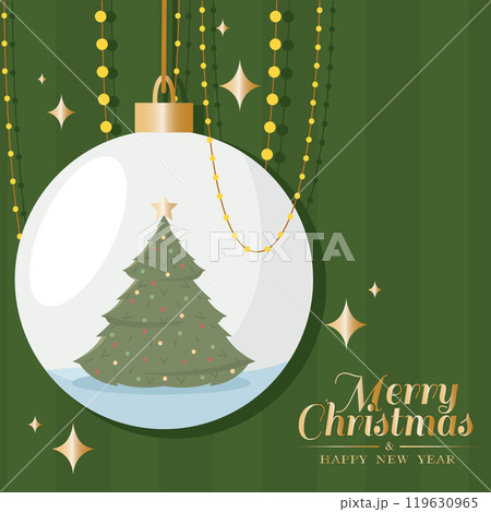 Christmas card with bauble and tree design, Vector 119630965