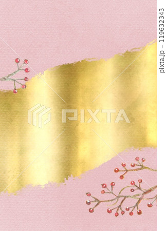 金箔とサンキライの水彩画の縁起の良い新春イメージの背景素材 金箔とサンキライの水彩画の縁起の良い新春イメージの背景素材 119632343
