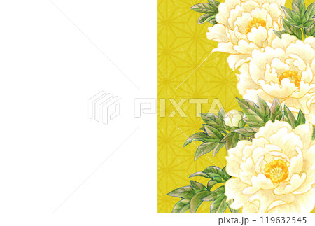 牡丹の花の手描き素材はがきテンプレート 和風・中華風 牡丹の花の手描き素材はがきテンプレート 和風・中華風 119632545