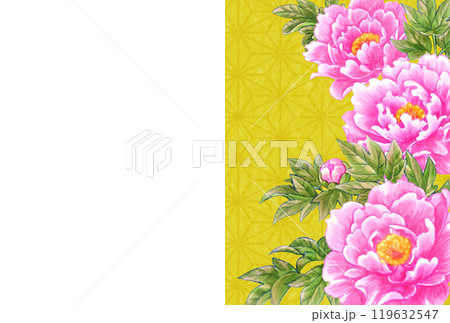 牡丹の花の手描き素材はがきテンプレート　和風・中華風 119632547