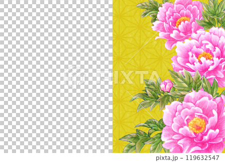 牡丹の花の手描き素材はがきテンプレート　和風・中華風 119632547