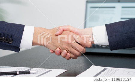 ミーティングで握手をするビジネスマン 119633154