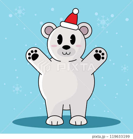 Cute polar bear with Santa hat and open arms, Vector 119633199