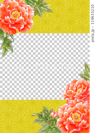 Peony flower hand-drawn material postcard template Japanese and Chinese style Peony flower hand-drawn material postcard template Japanese and Chinese style 119633210