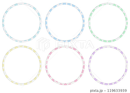 雪の結晶の模様が入った立体的な白くて丸い円形の輪のセット 119633939