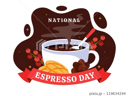 National Espresso Day Celebration Vector Illustration on November 23 Featuring a Coffee Cup and Beans in a Flat Style Cartoon Background 119634294