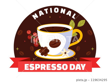 National Espresso Day Celebration Vector Illustration on November 23 Featuring a Coffee Cup and Beans in a Flat Style Cartoon Background 119634295