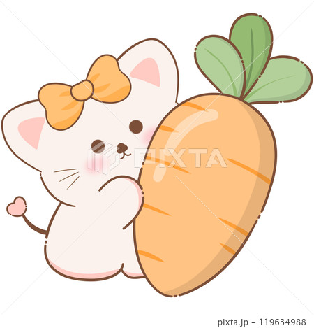 Cat is gardening carrots and carrot-shaped objects 119634988