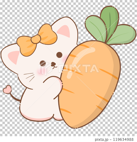 Cat is gardening carrots and carrot-shaped objects 119634988