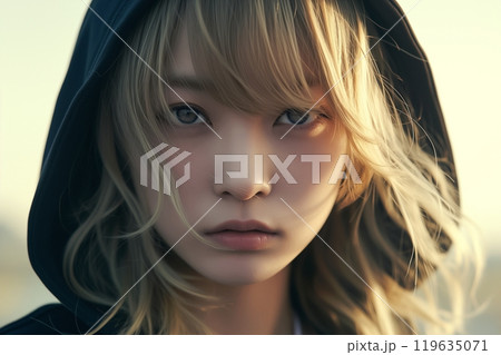パーカースタイルの美人女性「AI生成画像」 119635071
