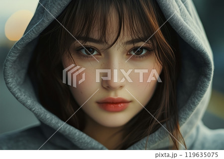 パーカースタイルの美人女性「AI生成画像」 119635075