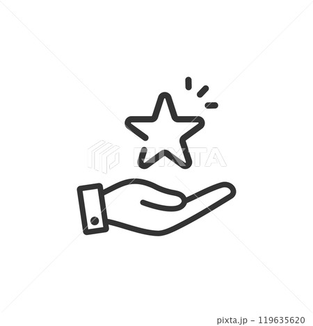 手のひらに乗せた輝く1つ星のアイコン(線画・白黒) 119635620
