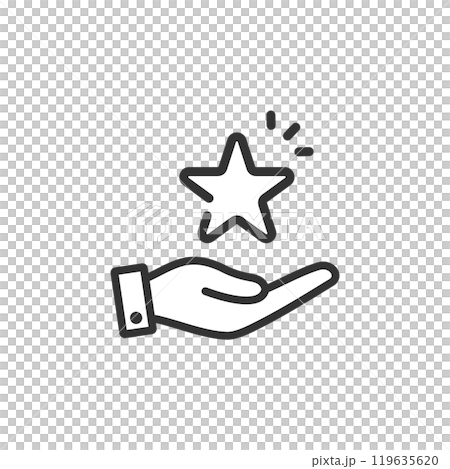 手のひらに乗せた輝く1つ星のアイコン(線画・白黒) 119635620