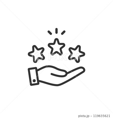 手のひらに乗せた輝く3つ星のアイコン(線画・白黒) 119635621