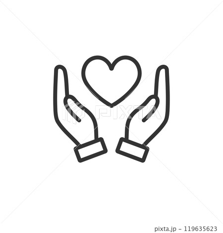 手のひらで包むハートのアイコン(白黒・線画) 手のひらで包むハートのアイコン(白黒・線画) 119635623