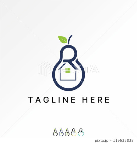 Logo design graphic concept creative abstract premium vector stock initial R font frest Pear fruit art home. Related to vegetarian house garden farm 119635838