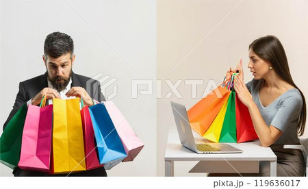 人物　男性　女性　ショッピング　ギフト 119636017