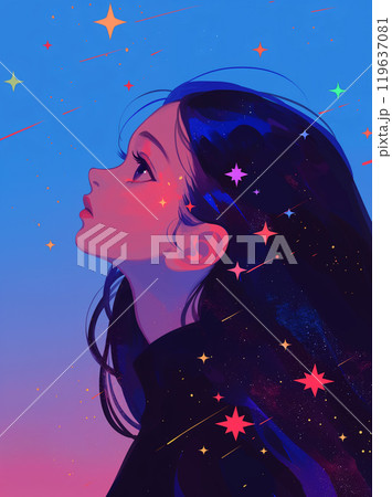 夜空を見上げる少女 夜空を見上げる少女 119637081