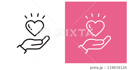 愛や心を表すハートを持つ片手のアイコンセット＿太いアウトライン＿びっくり 119638126