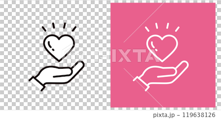 一隻手拿著代表愛和心的心的圖標集_粗輪廓_驚喜 119638126