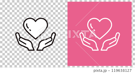 兩隻手握著代表愛和心的心的圖標集_粗輪廓_水平 119638127