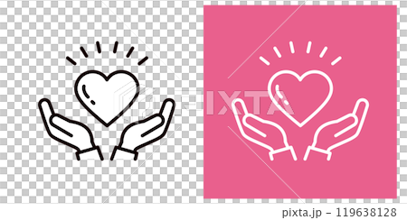 Icon set of two hands holding a heart representing love and heart _ Thick outline _ Horizontal _ Surprise 119638128