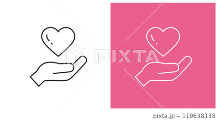 ハートを持つ片手のアイコンセット_細いアウトライン_編集可能なストローク ハートを持つ片手のアイコンセット_細いアウトライン_編集可能なストローク 119638138