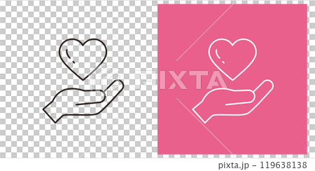 ハートを持つ片手のアイコンセット_細いアウトライン_編集可能なストローク ハートを持つ片手のアイコンセット_細いアウトライン_編集可能なストローク 119638138