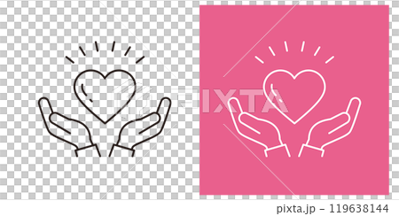 ハートを持つ両手のアイコンセット＿細い線＿編集可能なストローク＿水平＿びっくり 119638144