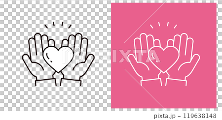 Icon set of two hands holding a heart representing love and heart _ Thin outline _ Palm _ Surprise 119638148