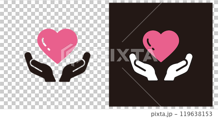 Icon set of two hands holding a heart representing love and heart _ silhouette _ horizontal 119638153