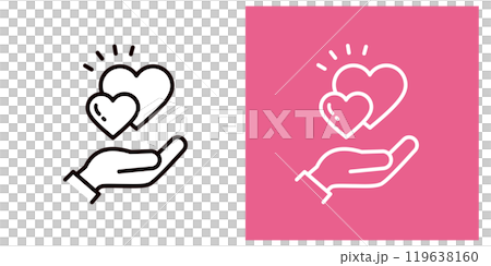 Icon set of one hand holding two hearts, large and small _ Thick outline _ Surprise 119638160