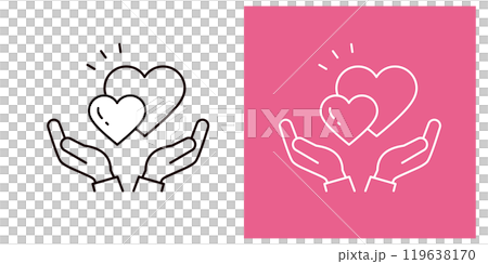 Icon set of two hands holding two hearts _ thin line _ horizontal _ editable stroke _ surprised Icon set of two hands holding two hearts _ thin line _ horizontal _ editable stroke _ surprised 119638170