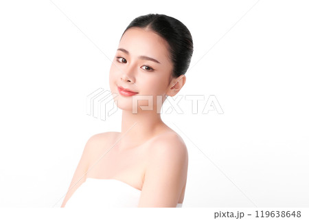 Beautiful young asian woman with clean fresh skin on white background, Face care, Facial treatment, Cosmetology, beauty and spa, Asian women portrait. 119638648