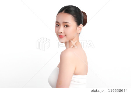 Beautiful young asian woman with clean fresh skin on white background, Face care, Facial treatment, Cosmetology, beauty and spa, Asian women portrait. 119638654