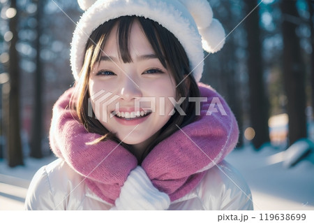 マフラーをした笑顔の女性 マフラーをした笑顔の女性 119638699