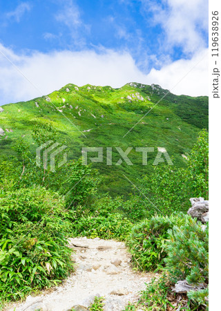 小池新道の弓折中段から見る弓折岳　北アルプスの双六岳の登山 119638926