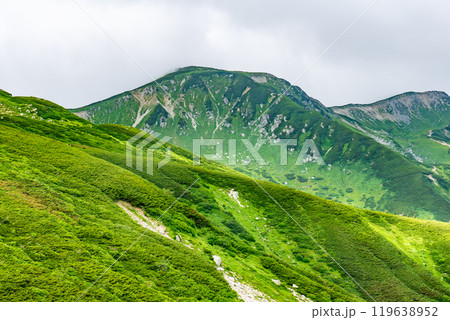 双六小屋から見る丸山 北アルプスの双六岳の登山 双六小屋から見る丸山 北アルプスの双六岳の登山 119638952