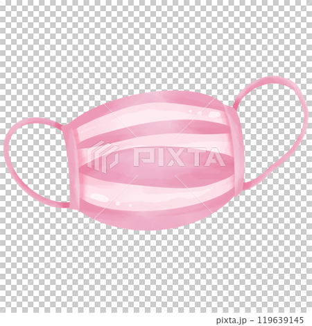 Hand drawn watercolor illustration of a pink medical face mask for use as illustration. 119639145
