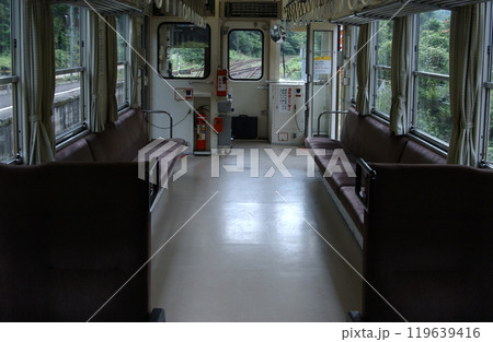 ローカル線ワンマン列車の車内 ローカル線ワンマン列車の車内 119639416