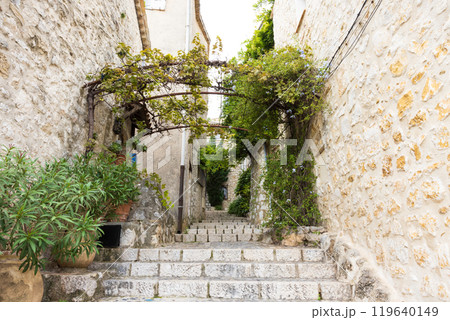 南フランスのサンポールドヴァンス、小さな村の路地の風景 南フランスのサンポールドヴァンス、小さな村の路地の風景 119640149