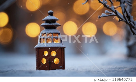 vintage lantern in the night on blurred colorful bokeh background.	 119640773