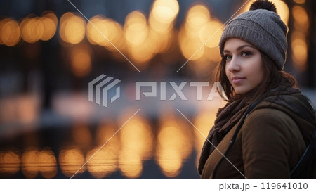 abstract image of attractive woman on blurred colorful bokeh background. Vogue theme abstract image of attractive woman on blurred colorful bokeh background. Vogue theme 119641010