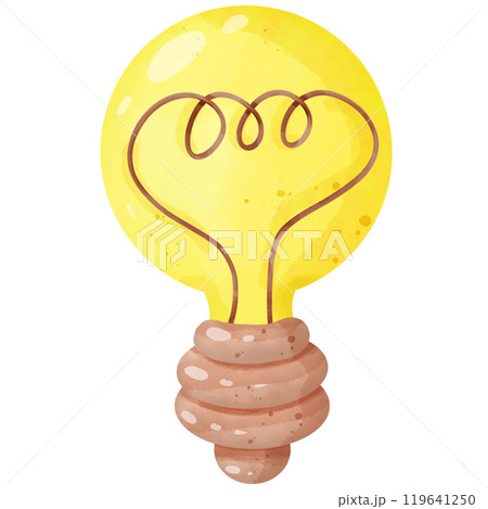 Hand-painted watercolor painting of a light bulb for use as an illustration. 119641250
